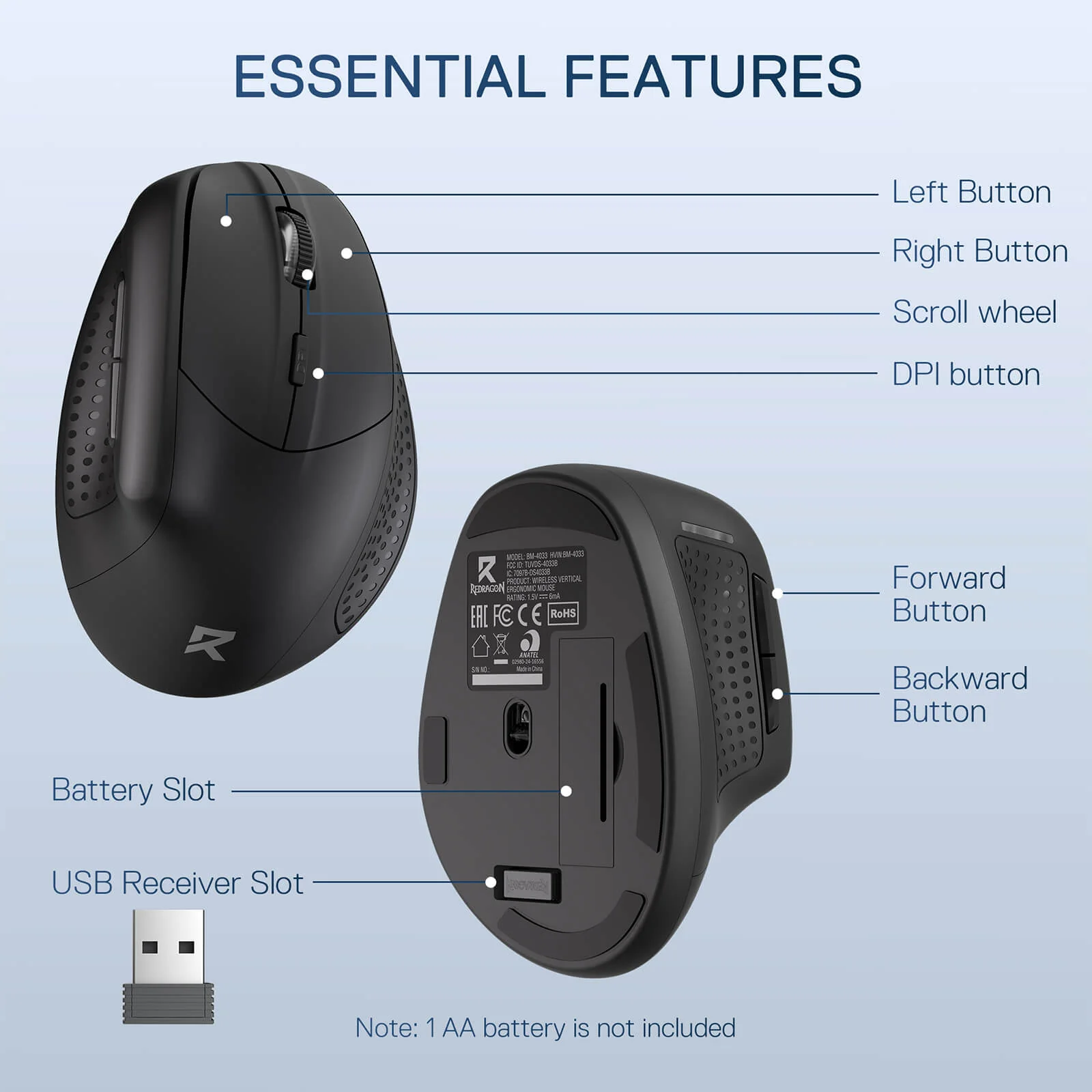 BM-4033 Wireless Vertical Ergonomic Mouse - Image 7
