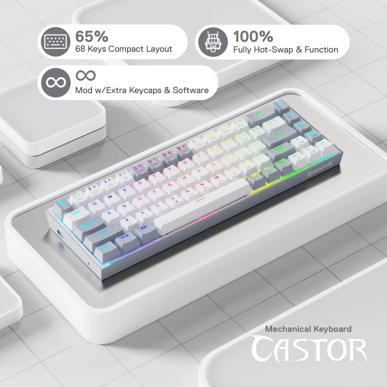 CASTOR K631 Grey 65% Wired RGB Gaming Keyboard - Image 5