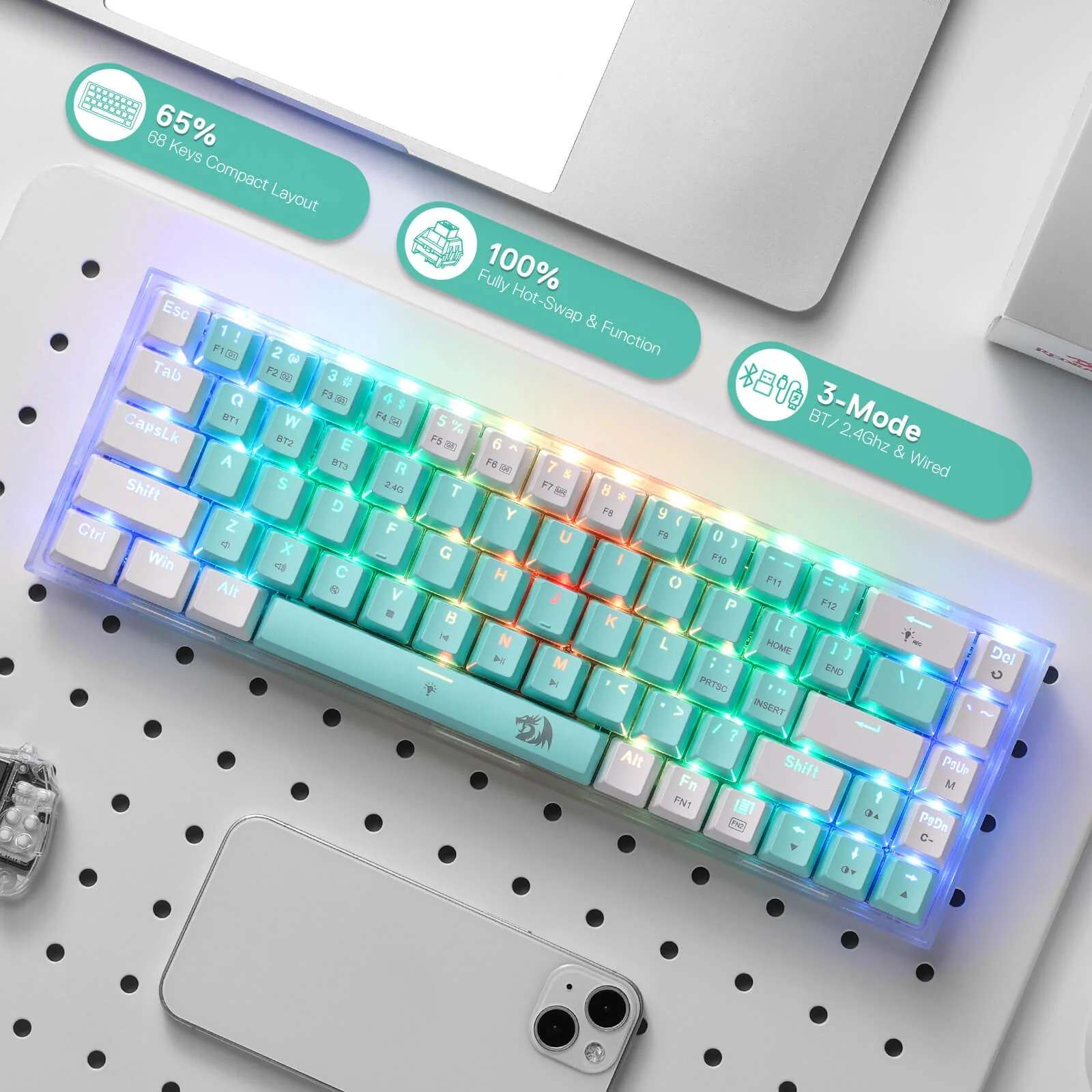 (Open-box) CASTOR K631 PRO 65% Mint Wireless Keyboard - Image 5