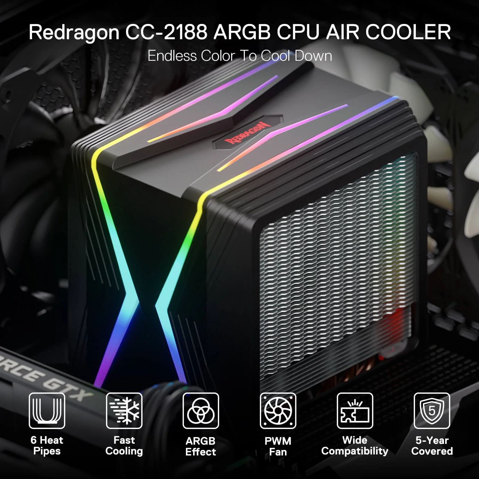 HODUR C218 ARGB Dual Tower CPU Air Cooler - Image 5