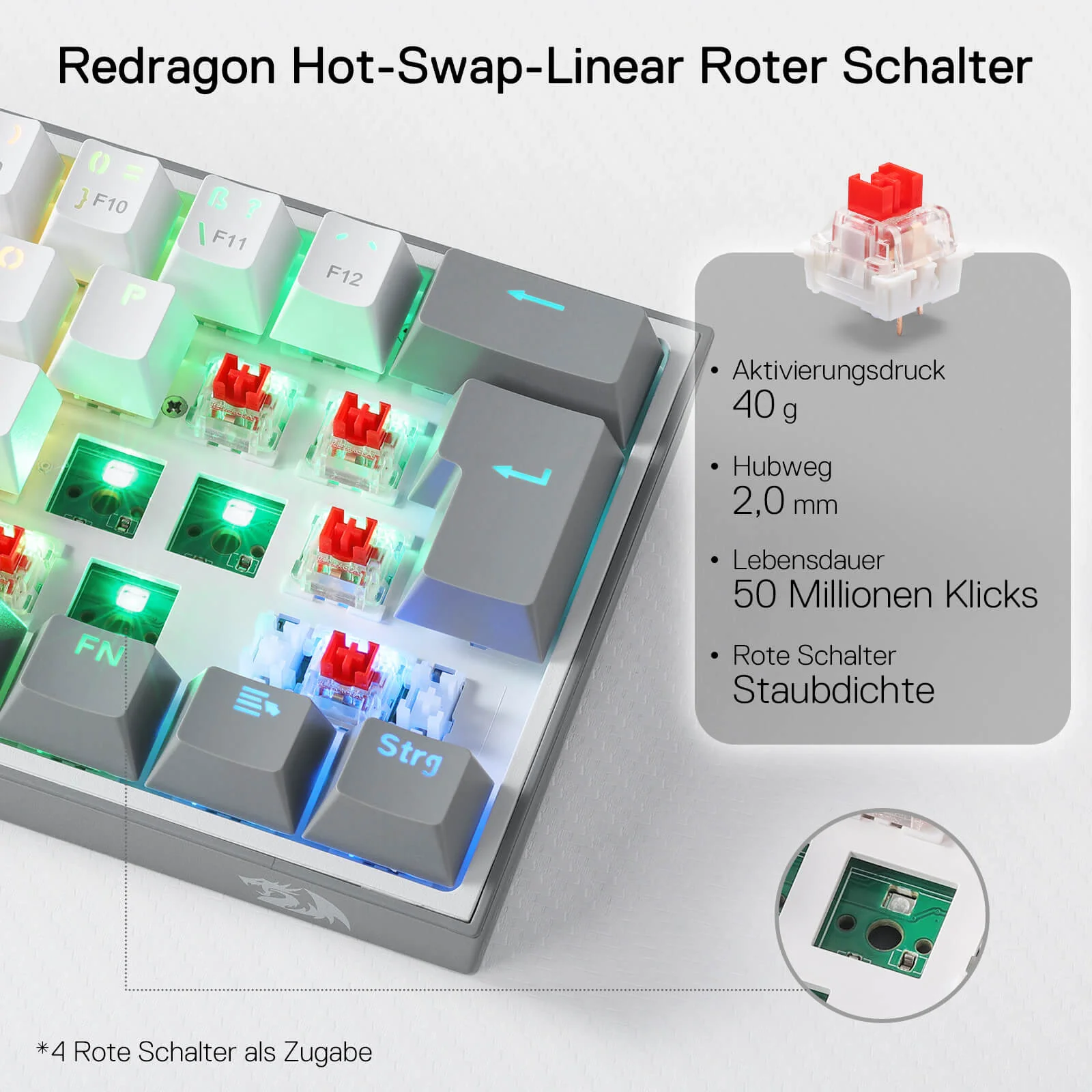 FIZZ K617DE 60% Mini mechanische Tastatur – Weiß & Grau - Image 3
