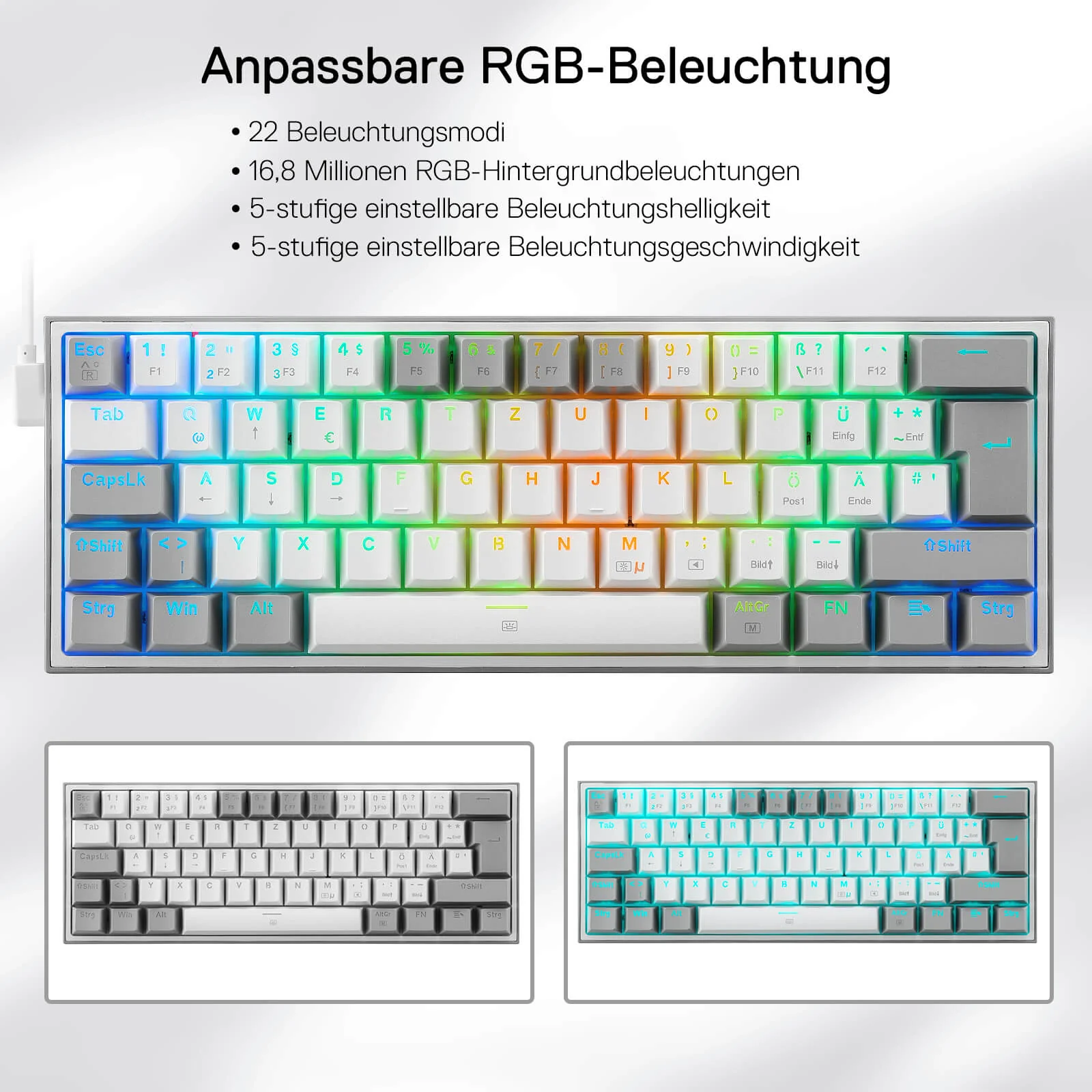 FIZZ K617DE 60% Mini mechanische Tastatur – Weiß & Grau - Image 4