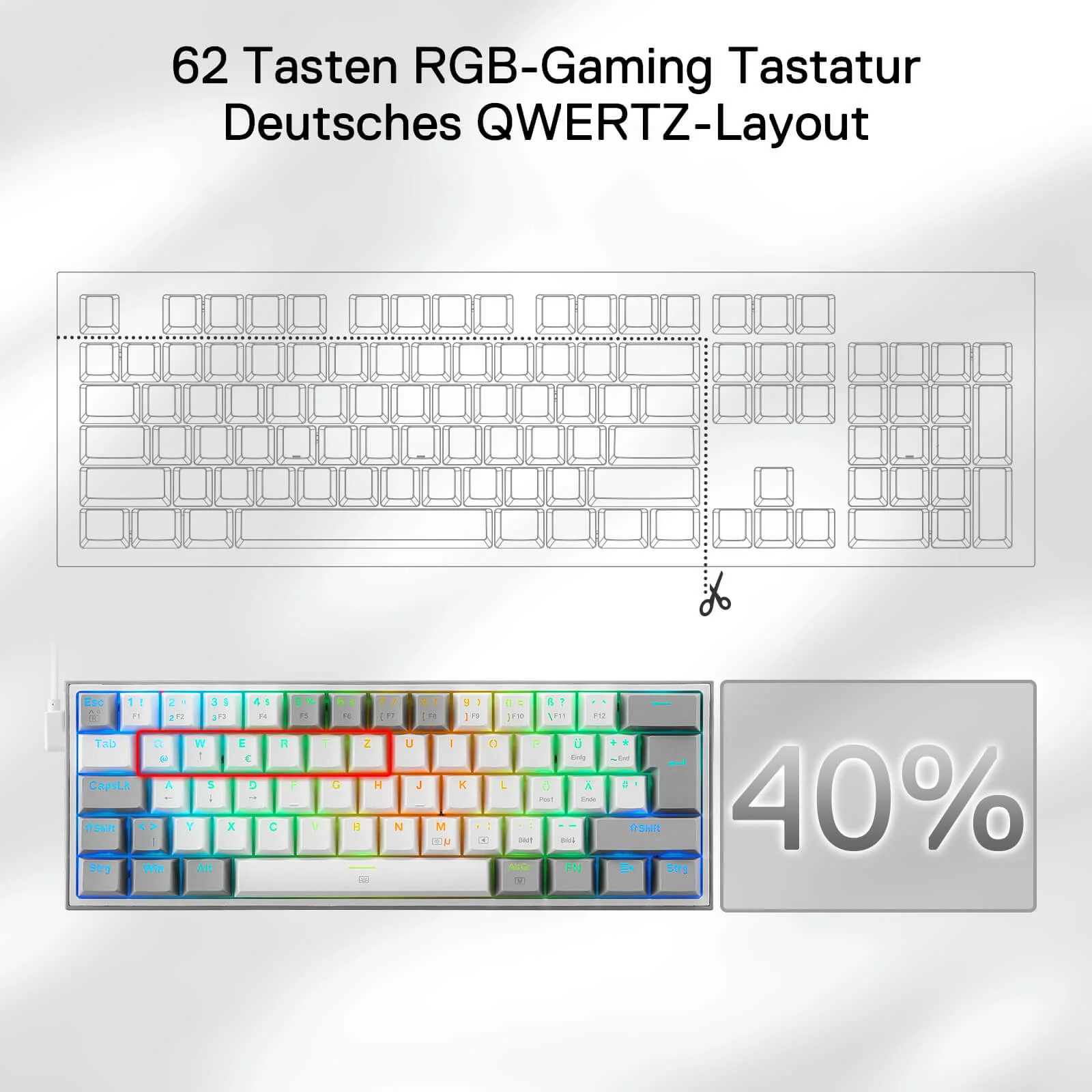 FIZZ K617DE 60% Mini mechanische Tastatur – Weiß & Grau - Image 7