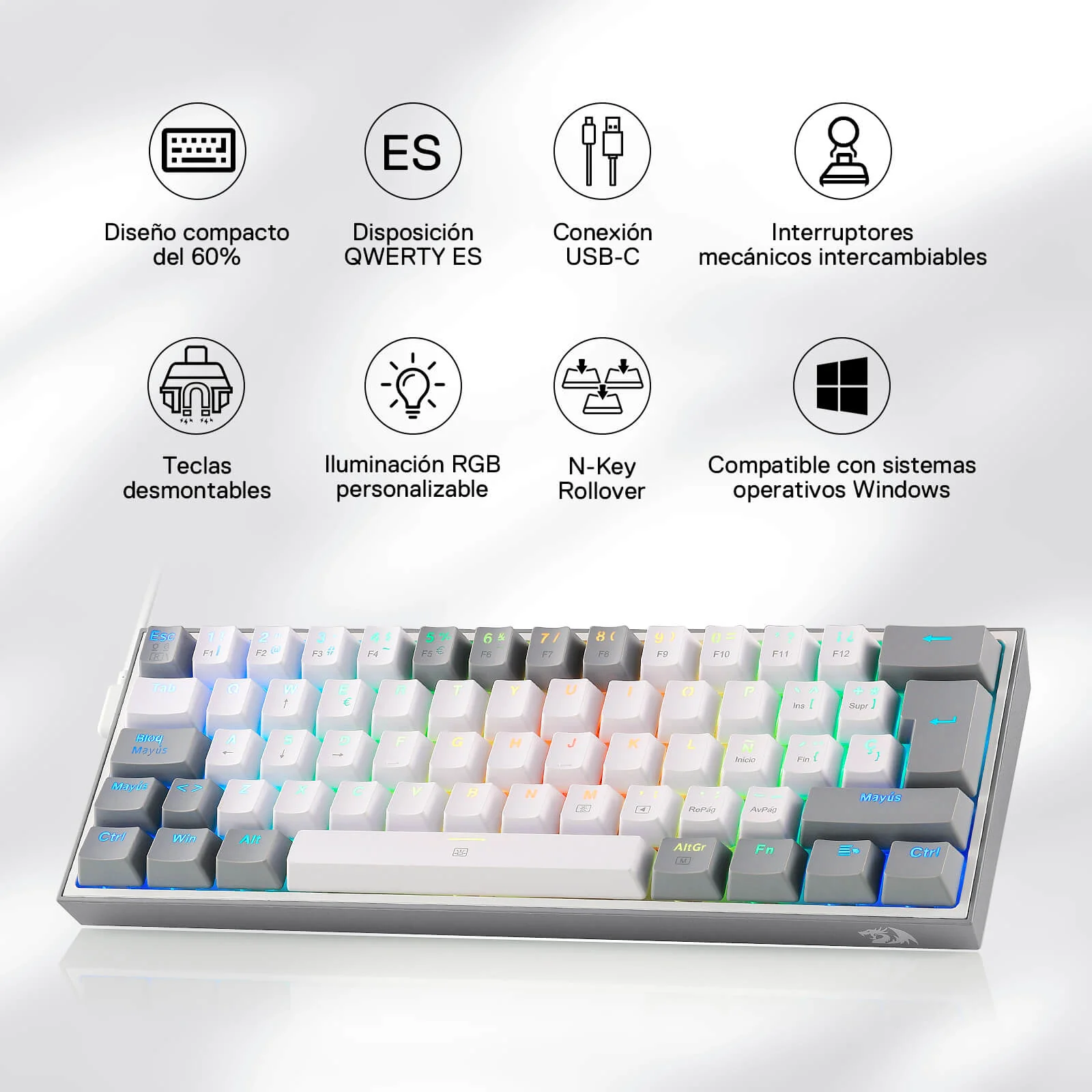 FIZZ K617ES Teclado Mecánico Mini 60% – Blanco y Gris - Image 3