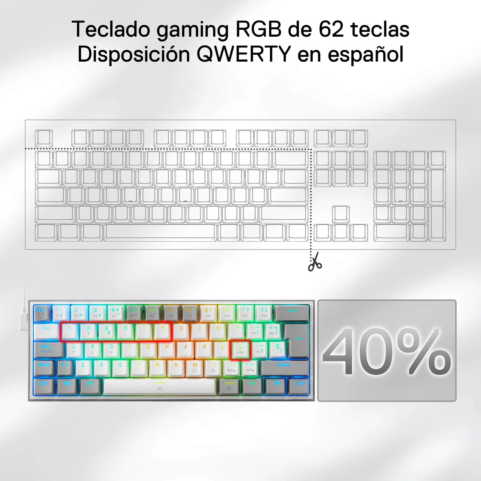 FIZZ K617ES Teclado Mecánico Mini 60% – Blanco y Gris - Image 5