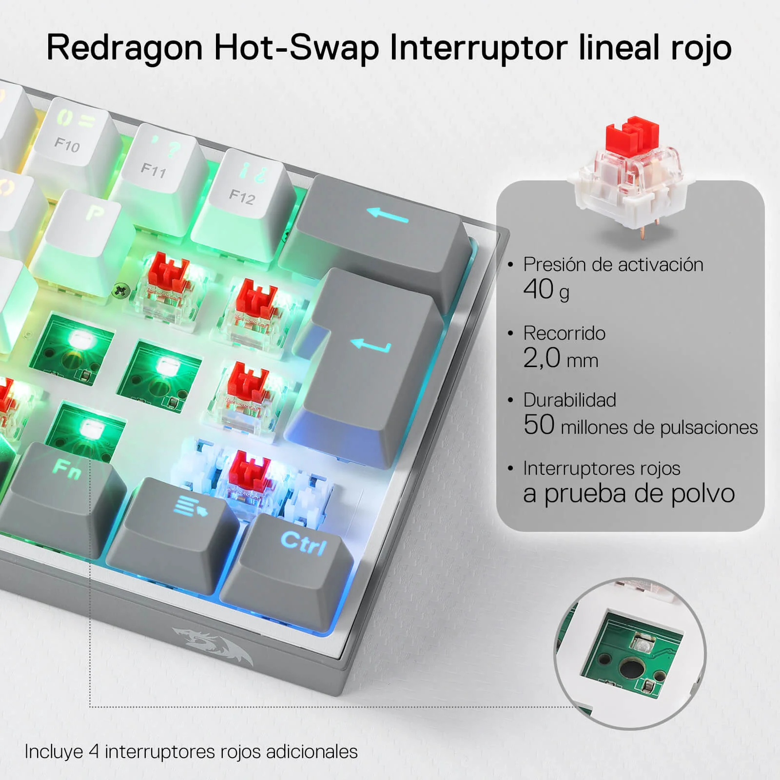 FIZZ K617ES Teclado Mecánico Mini 60% – Blanco y Gris - Image 6