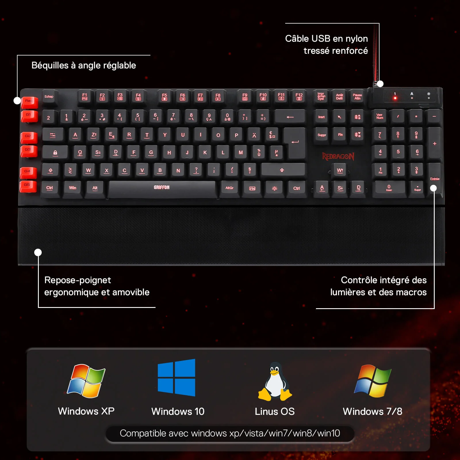 GRIFFON K505 Clavier De Jeu À Membrane Filaire (French Layout Only) - Image 6