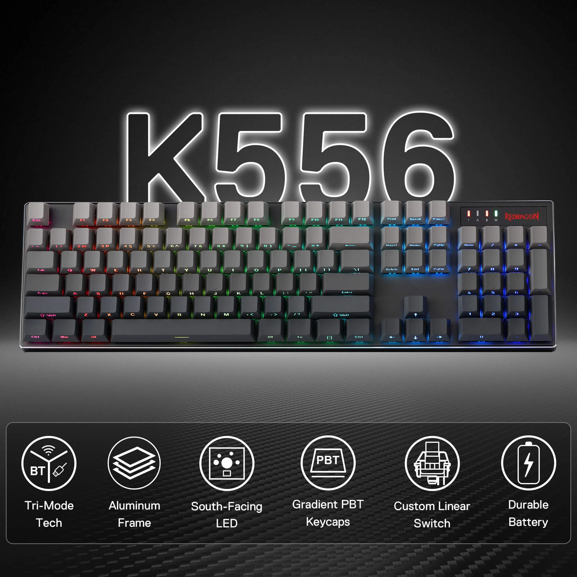 DEVARAIAS K556 PRO Aluminum Keyboard (Side Printed PBT Keycaps) - Image 3