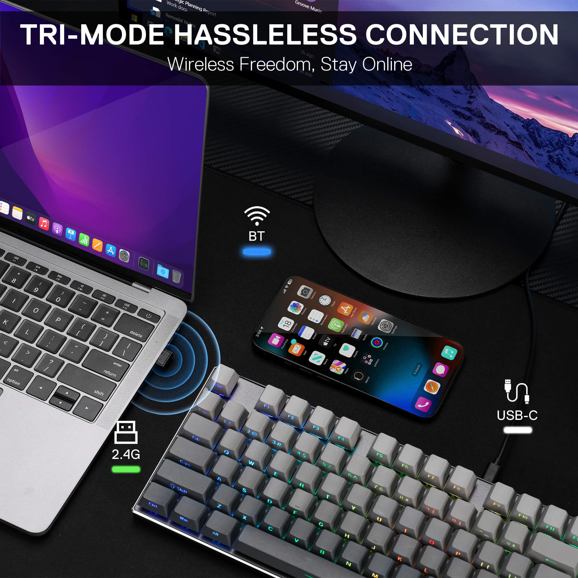 DEVARAIAS K556 PRO Aluminum Keyboard (Side Printed PBT Keycaps) - Image 4