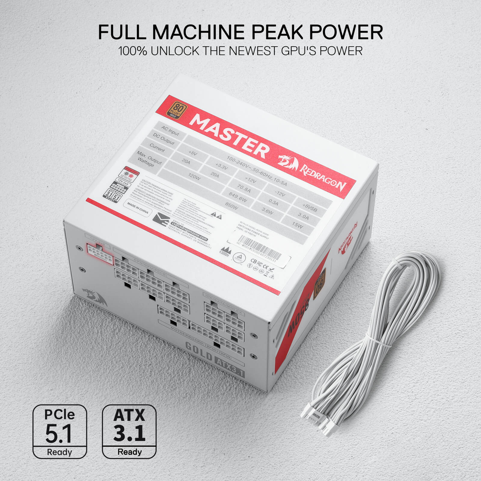 MASTER RGPS-850W 80 Plus® Gold ATX 3.1 PSU (Black & White) - Image 13