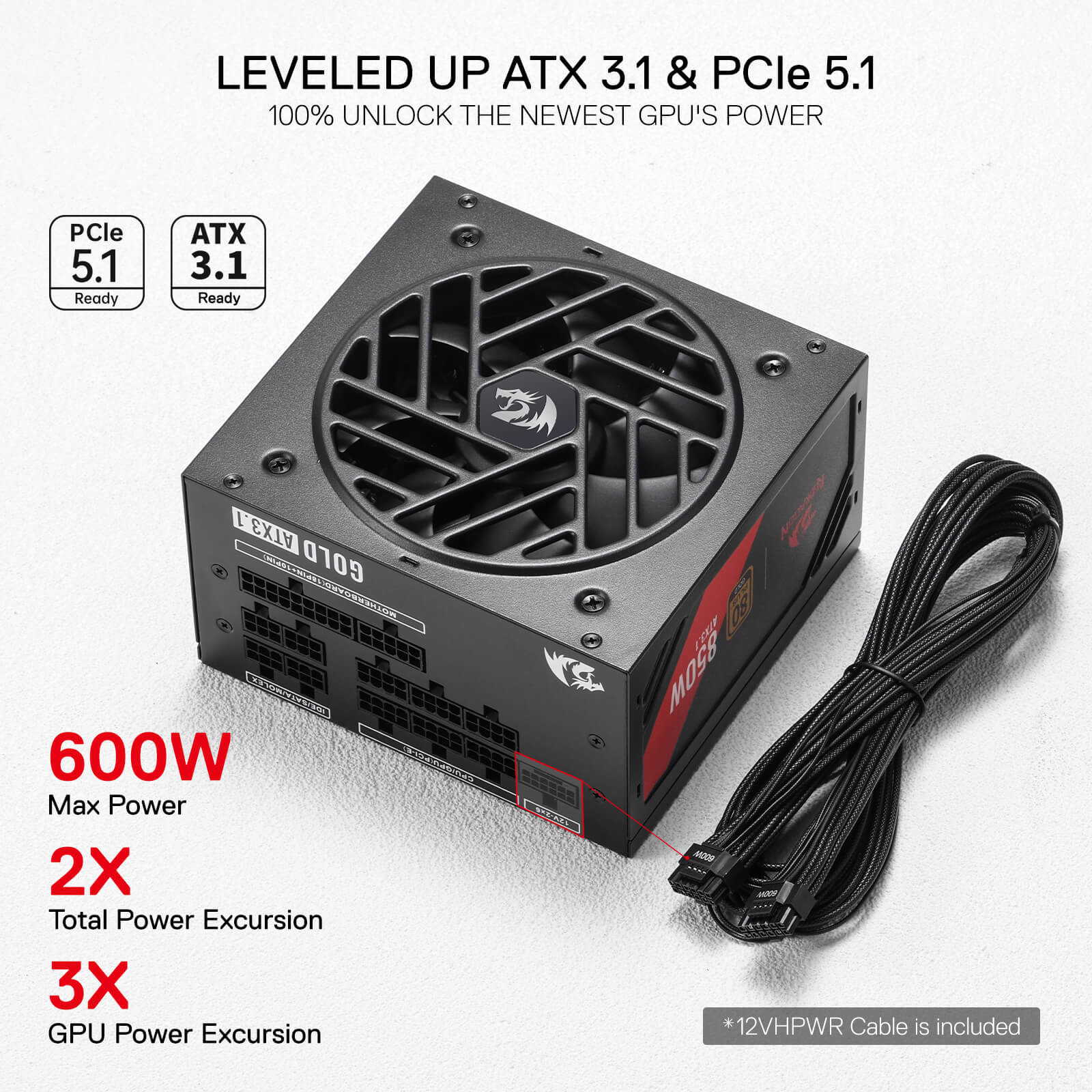 MASTER RGPS-850W 80 Plus® Gold ATX 3.1 PSU (Black & White) - Image 8