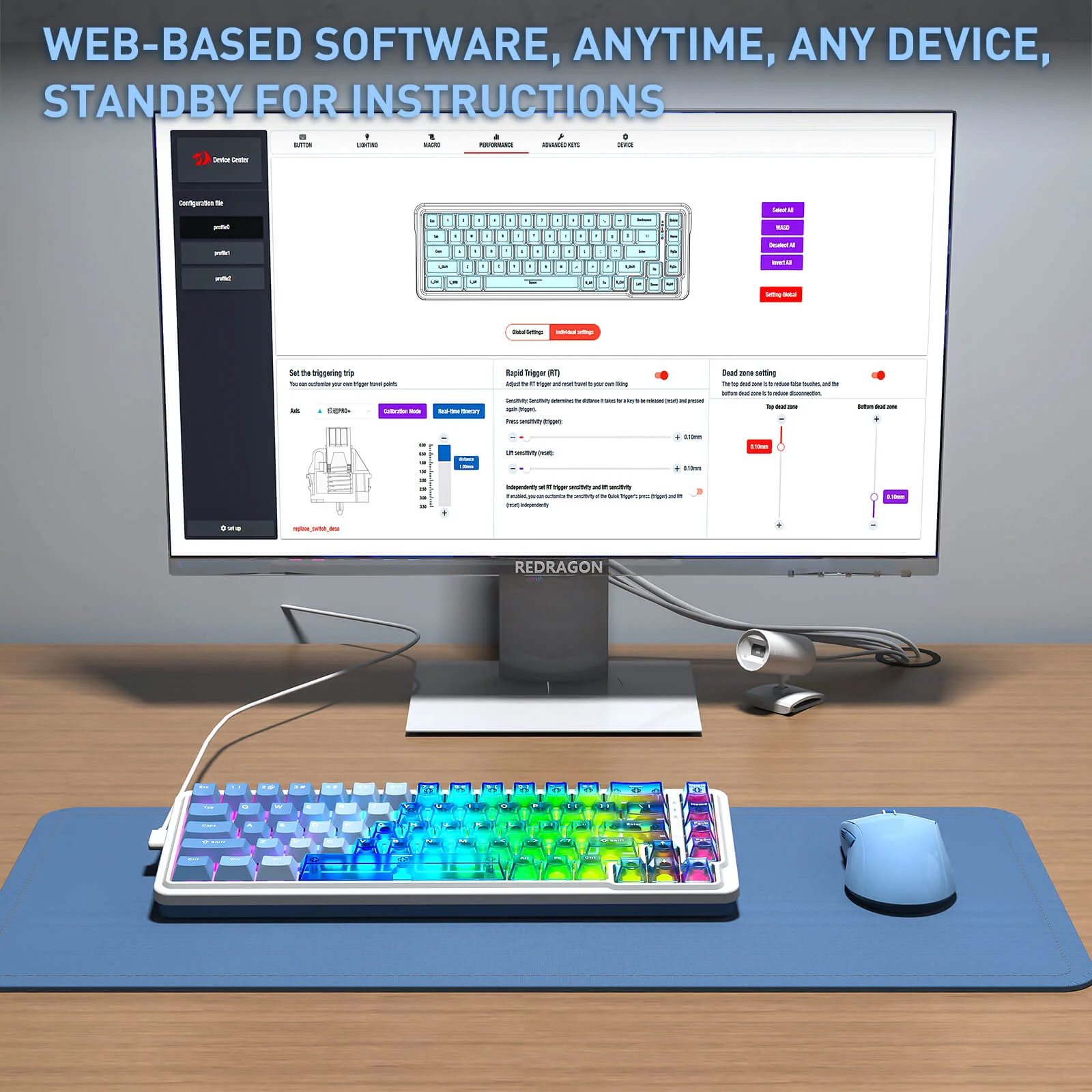 NOVA K709 HE Rapid Trigger Gaming Keyboard (Transparent Blue Keycaps) - Image 4