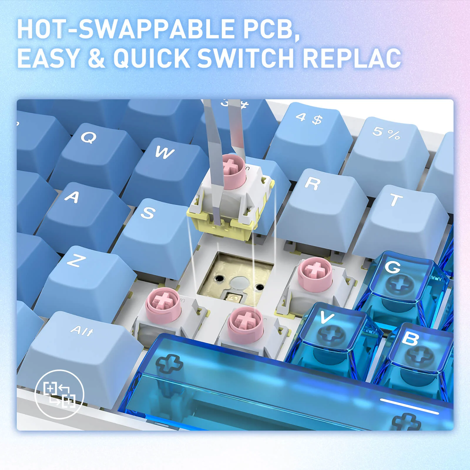 NOVA K709 HE Rapid Trigger Gaming Keyboard (Transparent Blue Keycaps) - Image 6