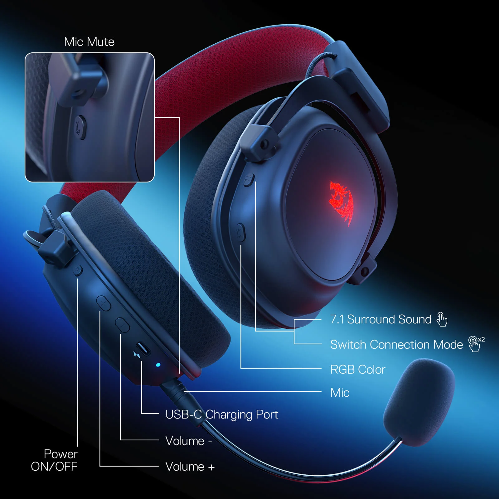H510 ZEUS-X RGB Wireless Gaming Headset - Image 7