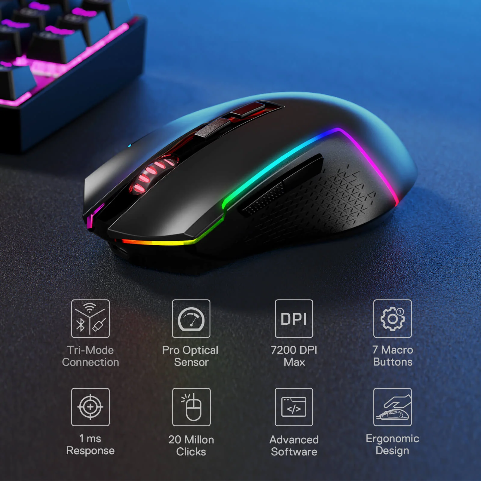 (Open-box) K628 75% Mechanical Gaming Keyboard M693 Gaming Mouse Tri-Modes Combo - Image 3