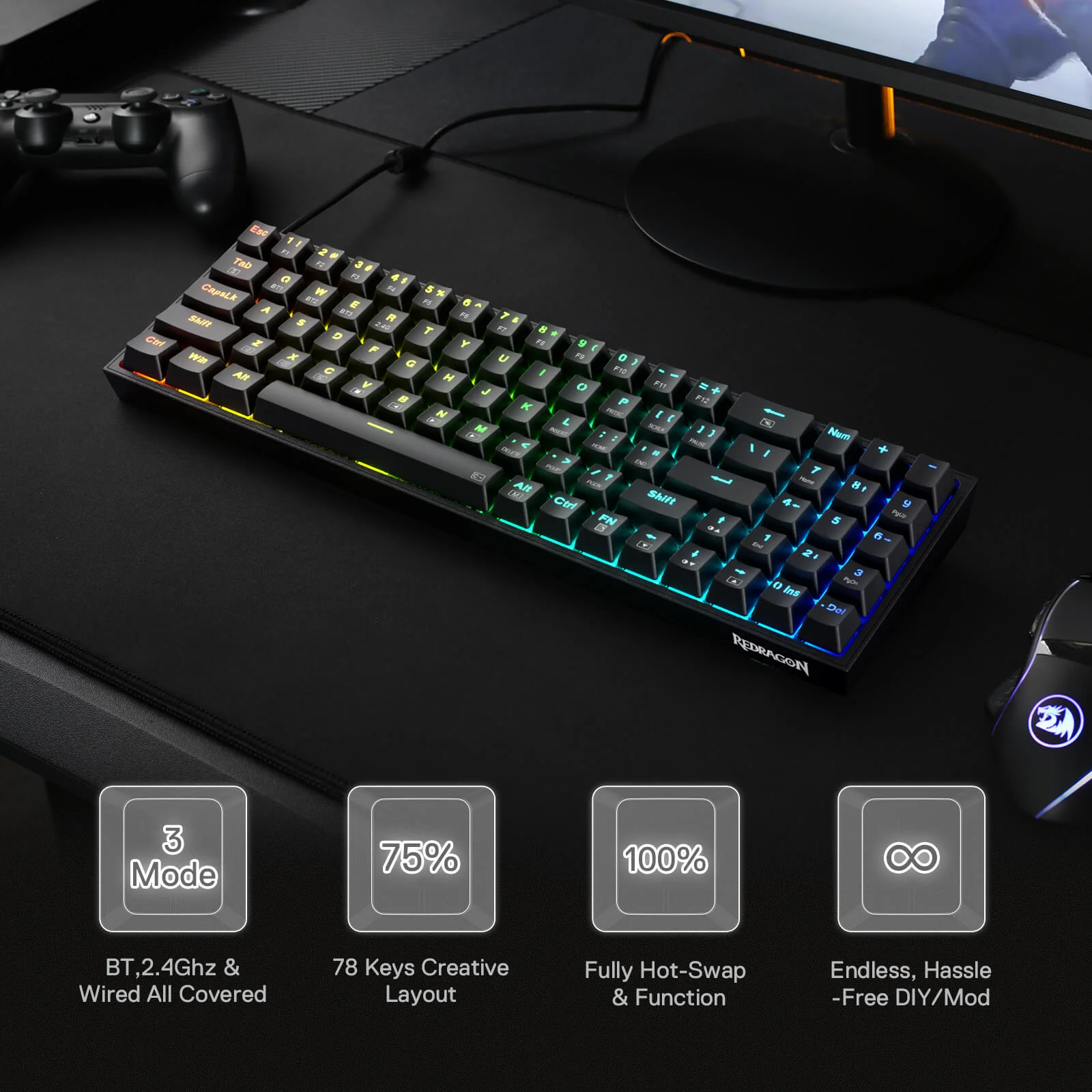 (Open-box) K628 75% Mechanical Gaming Keyboard M693 Gaming Mouse Tri-Modes Combo - Image 4