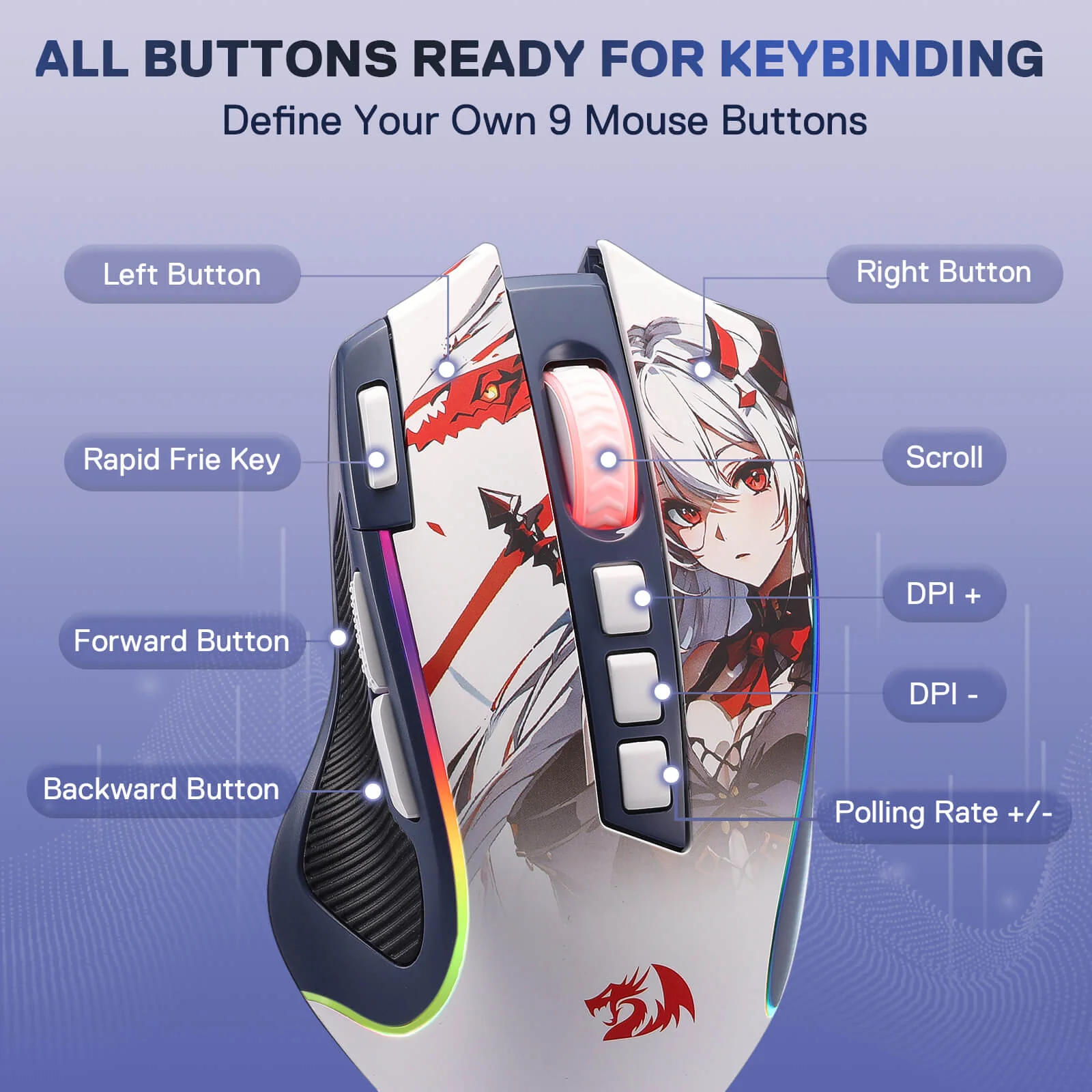 (Open-box) PREDATOR M612 PRO Anime Gaming Mouse - Image 4