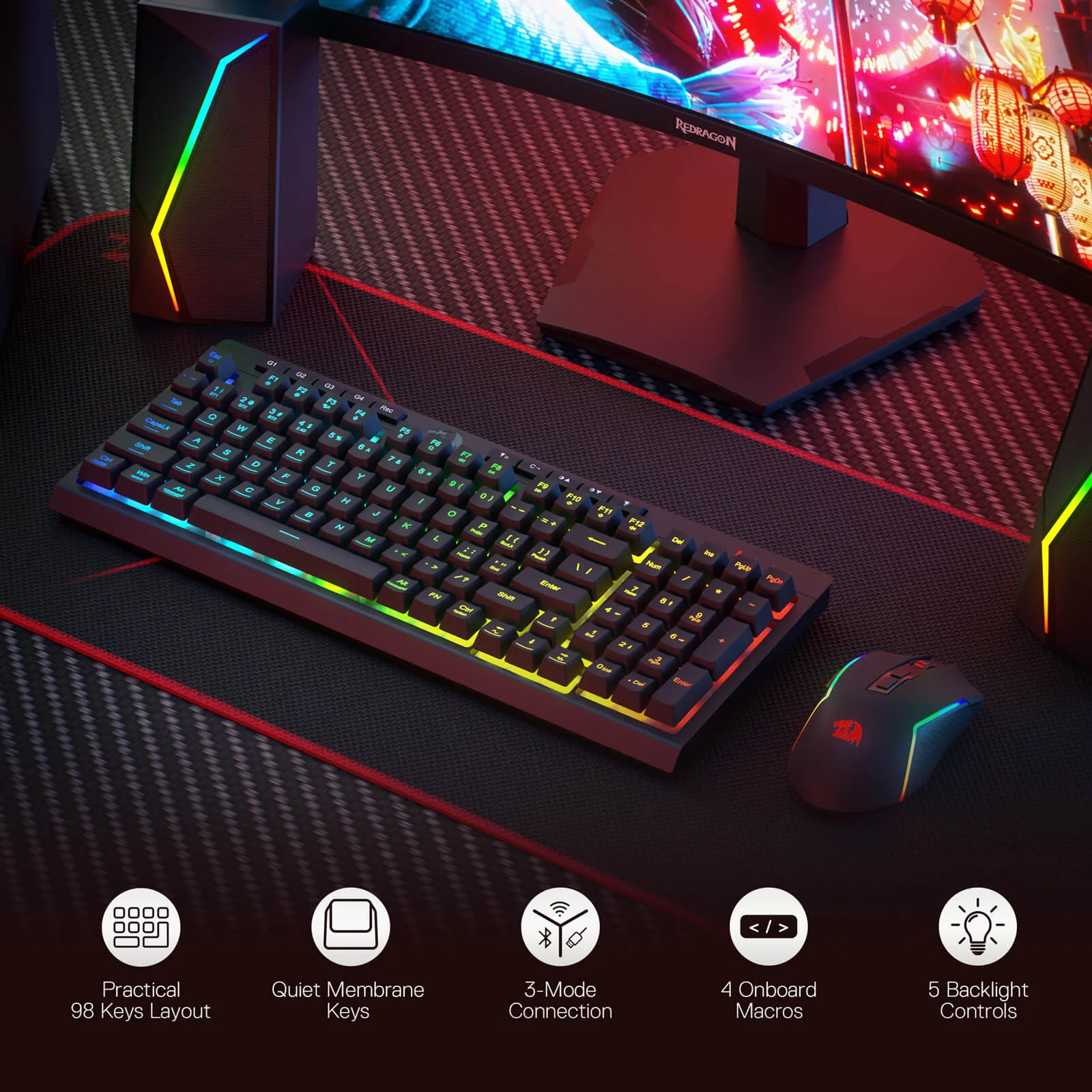 RYLO PRO S142 Membrane Gaming Keyboard & Mouse Tri-Mode Combo - Image 4