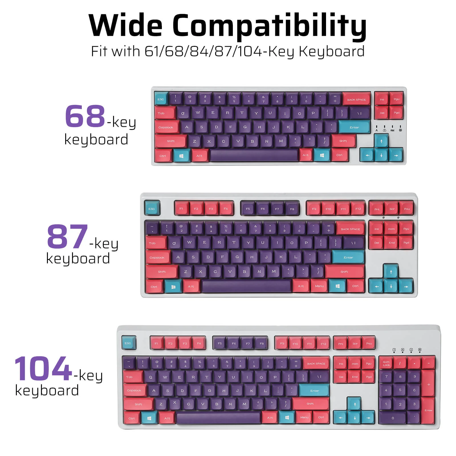 (Only Keycaps) Redragon x LTC PBT Double Shot 112-Key Sublimation Keycaps Set, KDA Profile for ANSI Layout 61/68/84/87/98/104 Keys Mechanical Keyboard, Neon Purple - Image 3