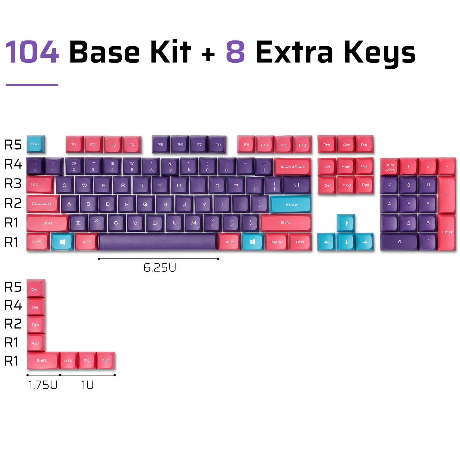 (Only Keycaps) Redragon x LTC PBT Double Shot 112-Key Sublimation Keycaps Set, KDA Profile for ANSI Layout 61/68/84/87/98/104 Keys Mechanical Keyboard, Neon Purple - Image 5