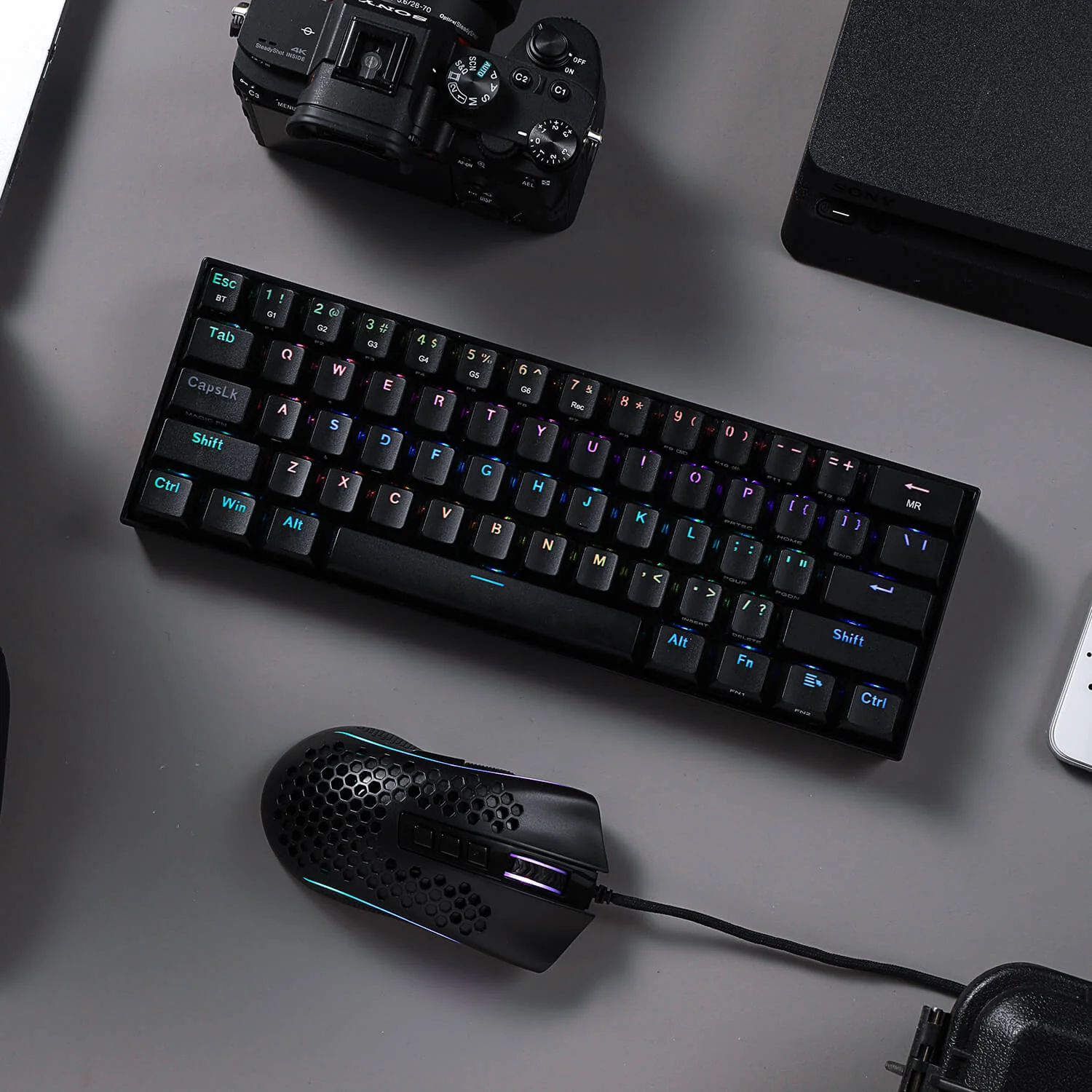 K530 PRO 60% RGB Wireless Mechanical Black Keyboard M808 Black Lightweight RGB Gaming Mouse Bundle - Image 3