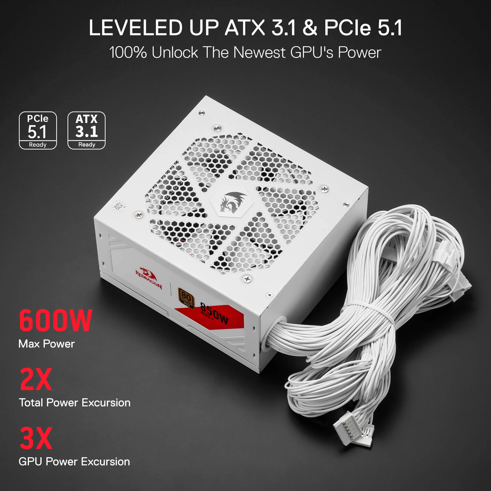 RGMS-850W PRO 80+ ATX 3.1 Gold 850 Watt Power Supply - Image 8