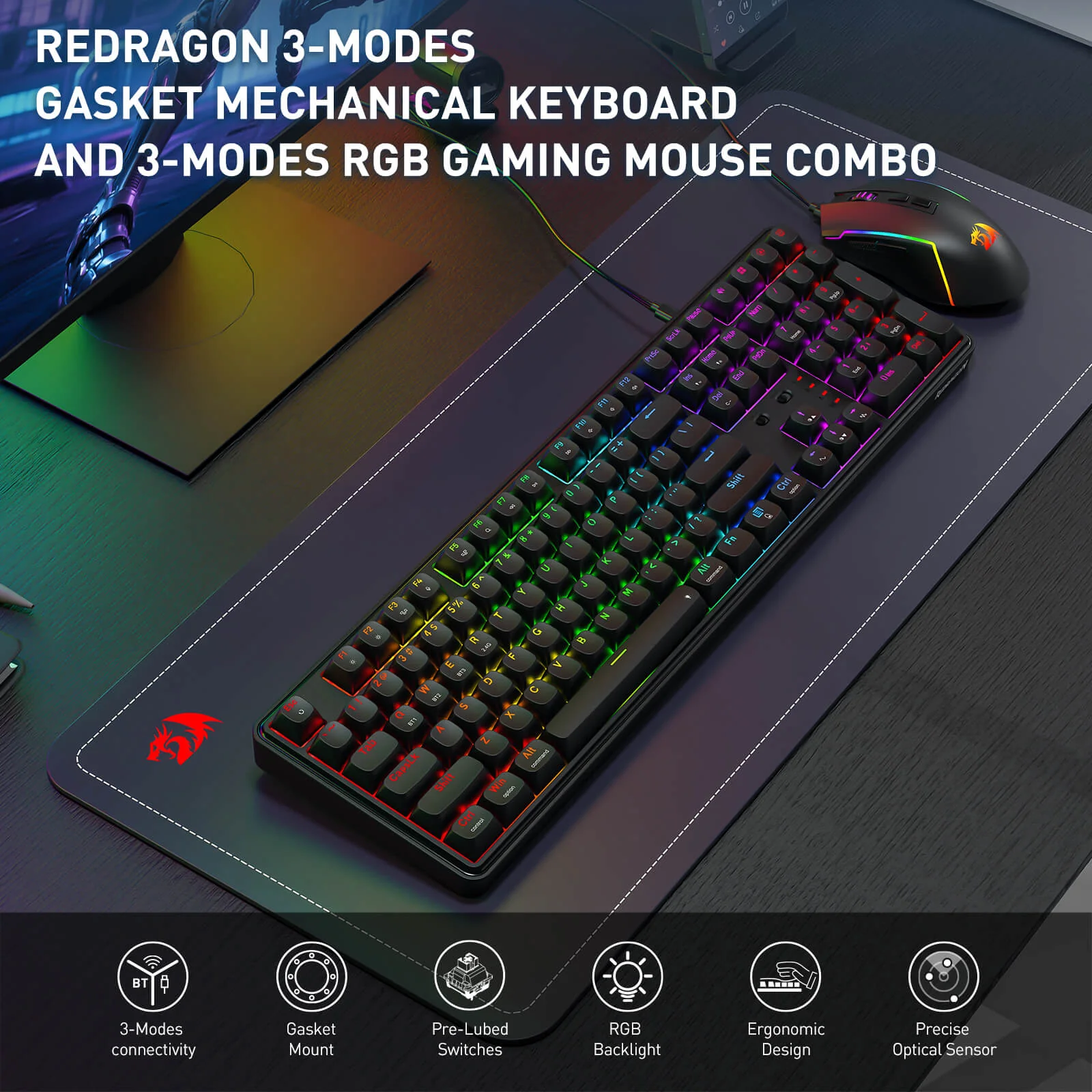 S163 3-Mode Wireless Gaming Keyboard & Mouse - Image 4