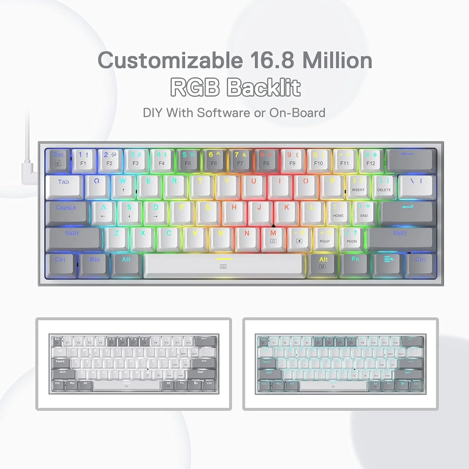 FIZZ K617 60 White & Grey Small Mechanical keyboard - Image 4
